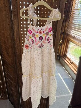 Peek Cream Cotton Dress with Pink, Yellow & Gold Embroidery
